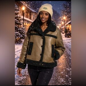 Scotch & Soda Anthropologie NWT Faux-Shearling Vinyl Aviator Jacket size S.